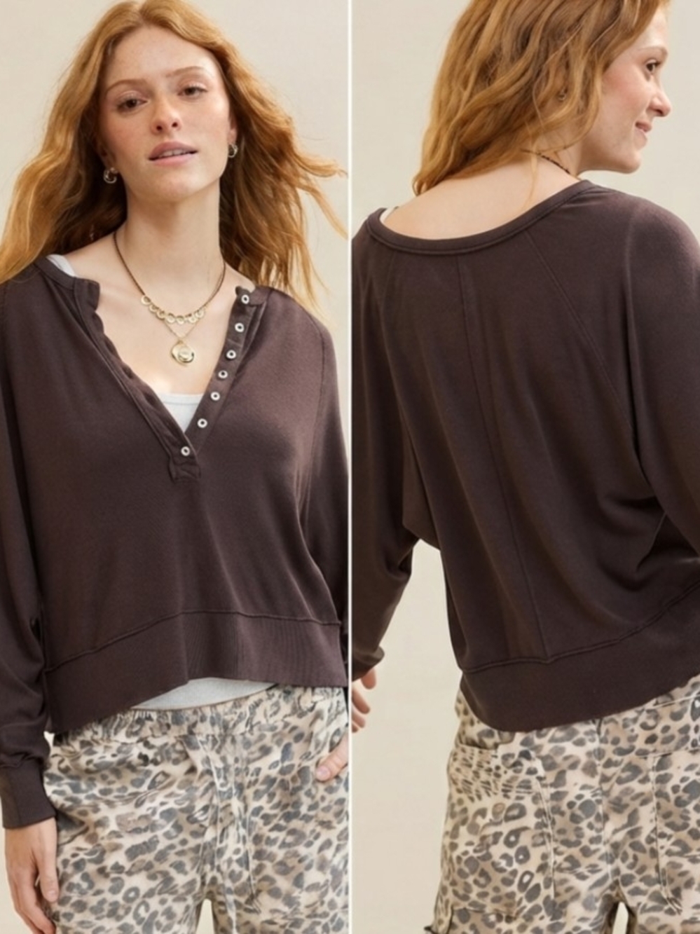 Aerie Happy Snit Henley Oversized T-Shirt